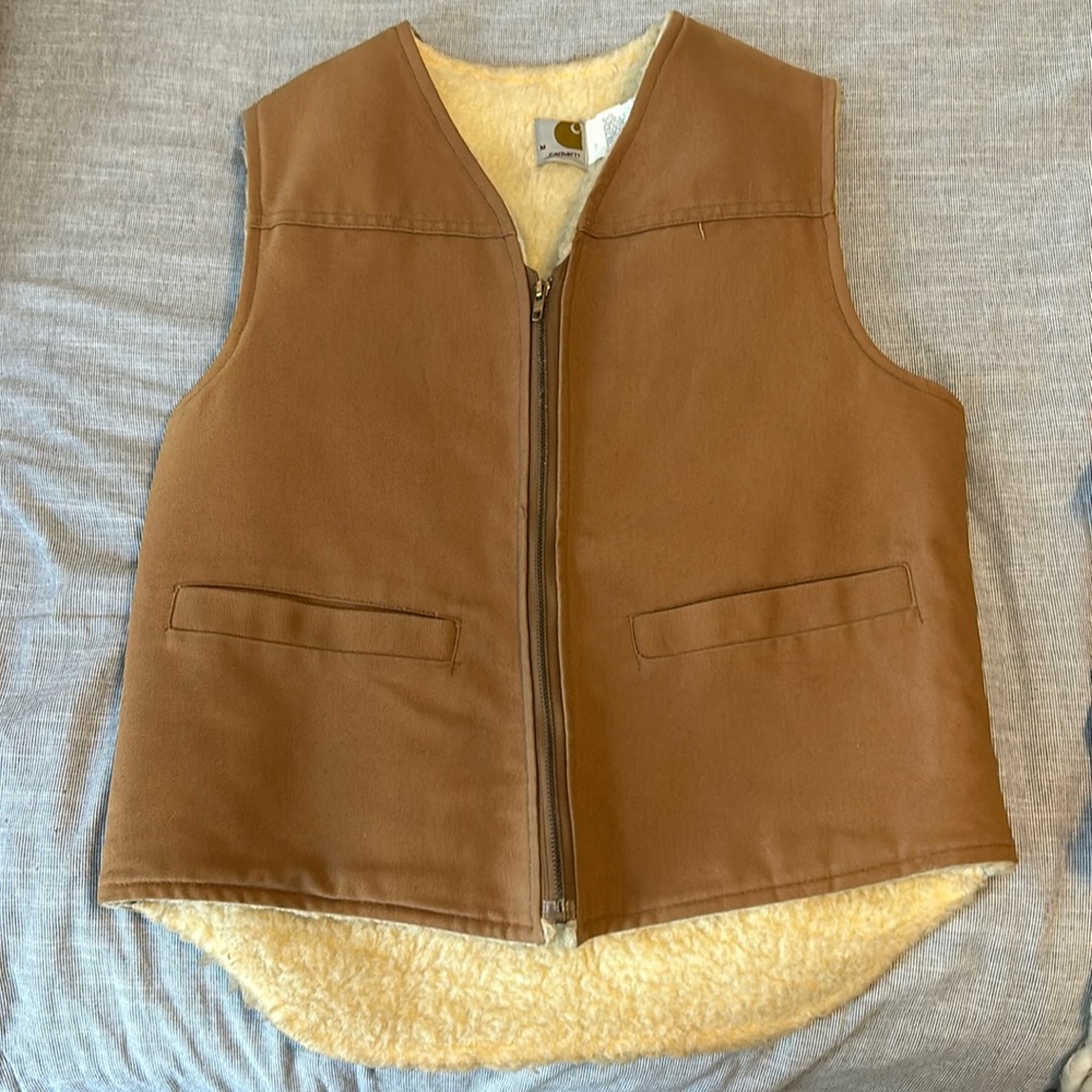 Carhartt Brown Work Vest with Cream Sherpa Lining